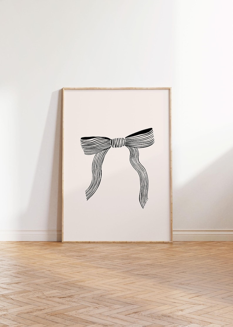 Black Bow Art Print Coquette Minimalist Balletcore Digital Download image 1