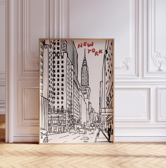 New York City Skyline Art Print Chrysler Building Digital Download