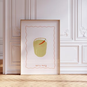 Pittige Margarita-cocktailprint | Handgetekende barwagenkunst | Neutrale muurdecoratie met rode rand | Trendy keukenposter | Digitale download