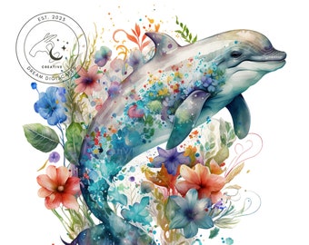 Dolphin Clipart, Sea Animals Clipart - Under The Sea PNGs, Watercolor Sea Animals Clipart, Ocean Animals Clipart, Underwater Animals PNG