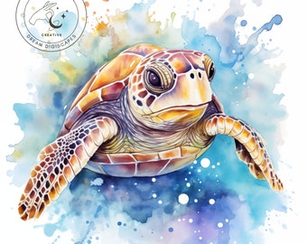 Watercolor Rainbow Sea Turtle Clipart, for Sublimation Tumblers, Wall Art, PNG Format - Instant Download 400DPI, Transparent Images Incl.