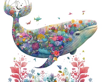 Whale Clipart, Sea Animals Clipart - Under The Sea PNGs, Watercolor Sea Animals Clipart, Ocean Animals Clipart, Underwater Animals PNG