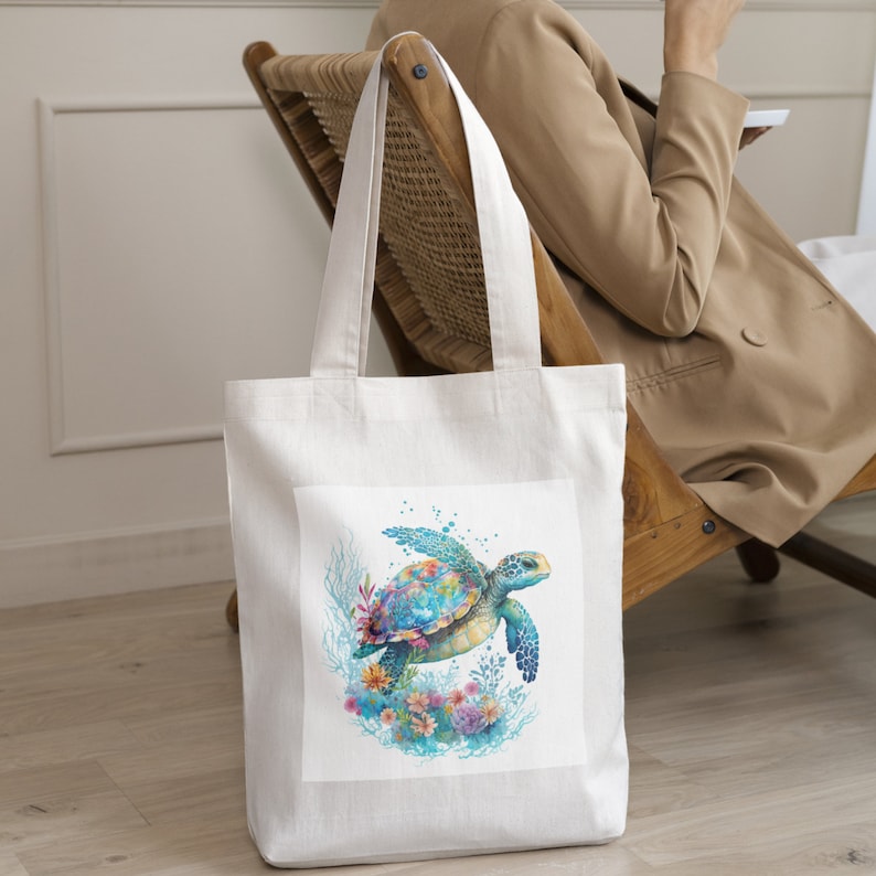 Clipart de tortuga marina floral de acuarela, para vasos de sublimación, arte de pared, formato PNG Descarga instantánea para uso comercial 400DPI imagen 2