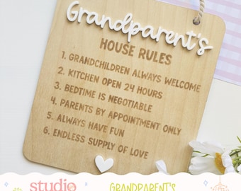 Grandparents House Rules Sign | Funny Wall Plaque | Nana Poppa Gift | Grandparent Home Sign