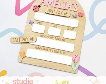 Personalised Flower Back to School Board | First & Last Day School Sign | Kids School Photo Prop