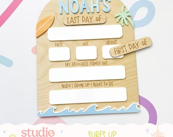 Personalised Surf Back to School Board | First & Last Day School Sign | Kids School Photo Prop