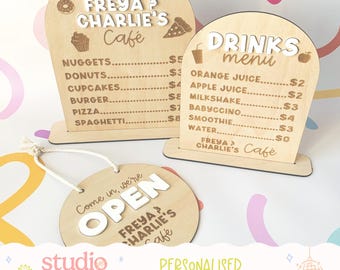 Personalised Wooden Cafe Menu Signs | Kids Pretend Play Accessories