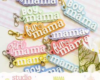 Personalised Mama Acrylic Keyring | Girl Mama Accessory | Boy Mama Keychain