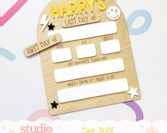 Personalised Cool Dude Back to School Board | First & Last Day School Sign | Kids School Photo Prop