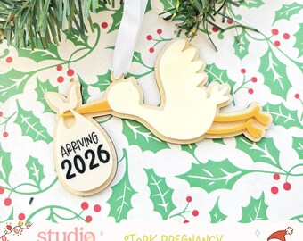 Stork Pregnancy Christmas Ornament | Baby Announcement Keepsake | Expecting Gift