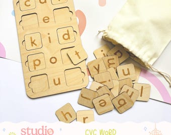 Wooden CVC Word Builder Board & Letter Tiles | Montessori Phonics Spelling Game
