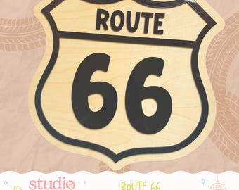 Route 66 Wall Plaque | Layered Acrylic Wood Art | Kids Racing Decor