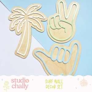 Coastal Kids Wall Decor Set | Palm Tree, Peace, Shaka Signs | Surf Nursery Art