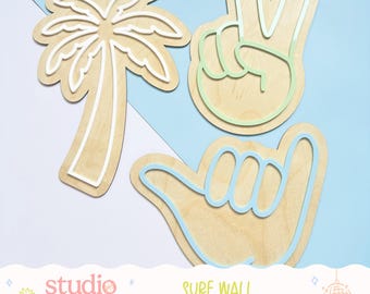 Coastal Kids Wall Decor Set | Palm Tree, Peace, Shaka Signs | Surf Nursery Art