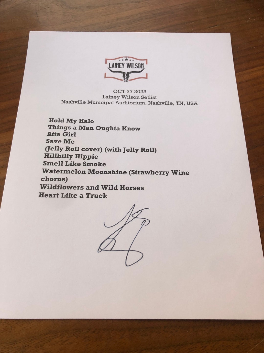 Lainey Wilson Signed Reprinted Setlist 2023 Autograph Nashville Etsy