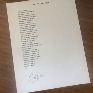 U2 lyrics All I Want is You signed BONO reporduction autograph