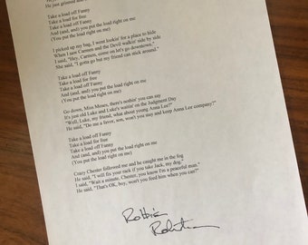 Robbie Robertson lyrics THE WEIGHT signed Robbie Robertson reprint autograph The BAND