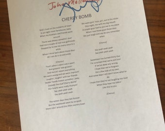 John Mellencamp lyrics Cherry Bomb signed by John Cougar Mellencamp reprinted autograph