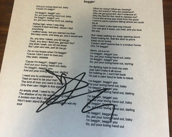Maneskin signed Beggin' lyics reprinted Damiano David autograph