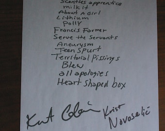 Kurt Cobain Autographed set list reprint with Krist Novselic too