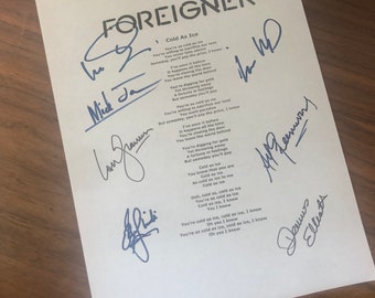 Foreigner lyrics Cold As Ice signed reporduction X7 autograph