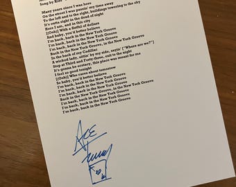 Ace Frehley NEW YORK GROOVE lyrics reprint autograph Kiss