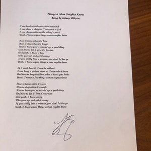 レイニー・ウィルソンの歌詞「Things A Man Ougta Know」サイン入りレイニー・ウィルソン復刻版サイン入り