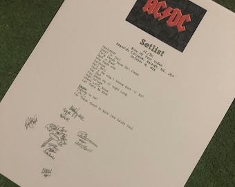 AC/DC Setlist signed Angus Young Brian Johnson X5 autos 1988 reprint