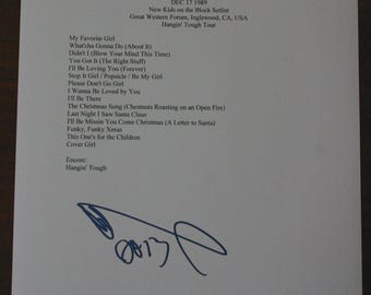 New Kids on the Block signed reprint Setlist with Donnie Wahlberg autograph