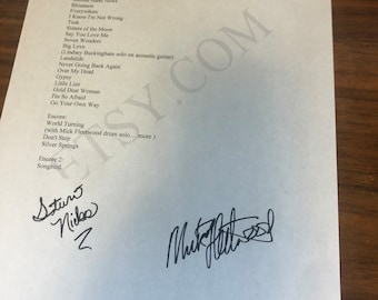 Fleetwood Mac signed Stevie Nicks and Mick Fleetwood reprinted Setlist 2015 Dallas