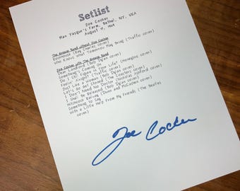 Joe Cocker signed reprinted Woodstock Setlist 1969 Bethel NY