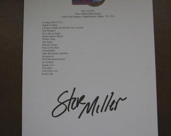 Steve Miller Band signed setlist 1992 reprint autograph