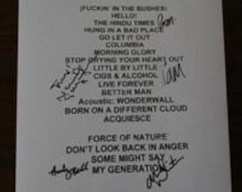 Oasis signed setlist from 2002 Noel and Liam Gallagher Reprint