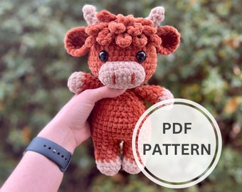 Crochet Highland Cow Amigurumi Pattern | Farm Animal Crochet Pattern | Cow Plushie Crochet Pattern