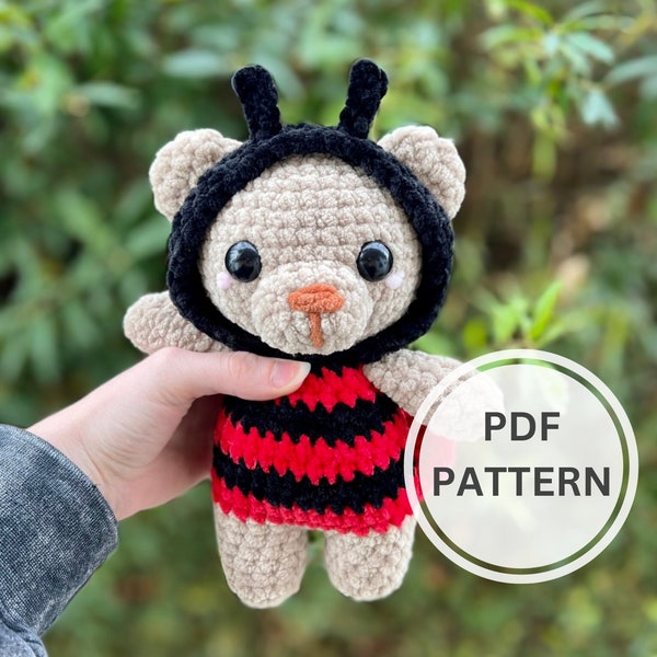 Häkeln Sie Marienkäfer-Bär-Amigurumi-Muster | Love Bug Häkelmuster | Bären-Plüschtier-Häkelmuster | Häkelanleitung zum Valentinstag