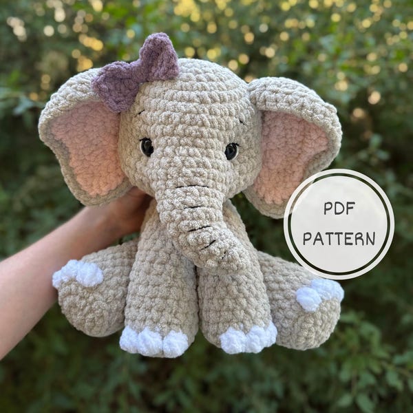 Haakpatroon voor een zittende olifant (safari amigurumi knuffeldier)