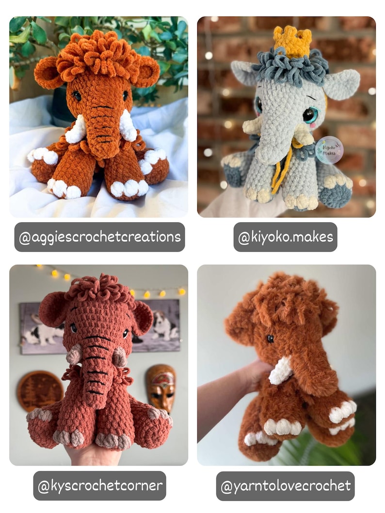 Crochet Sitting Woolly Mammoth Pattern Amigurumi Stuffed Animal Tutorial image 6