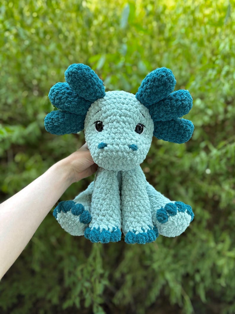 Virkad sittande Axolotl Amigurumi-mönster | Handledning för virkmönster med låg söm | Virkmönster för Axolot Plushie bild 5