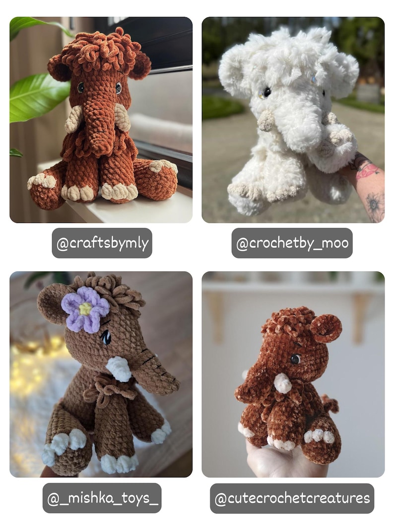 Crochet Sitting Woolly Mammoth Pattern Amigurumi Stuffed Animal Tutorial image 8