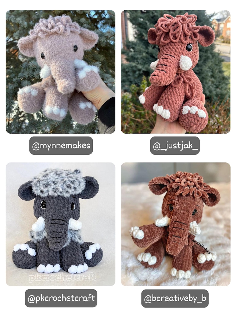 Crochet Sitting Woolly Mammoth Pattern Amigurumi Stuffed Animal Tutorial image 7
