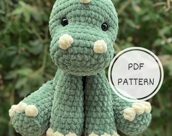 Crochet Sitting Dinosaur Amigurumi Pattern | Crochet Pattern Tutorial | Dino Plushie Crochet Pattern | Low Sew Crochet Pattern