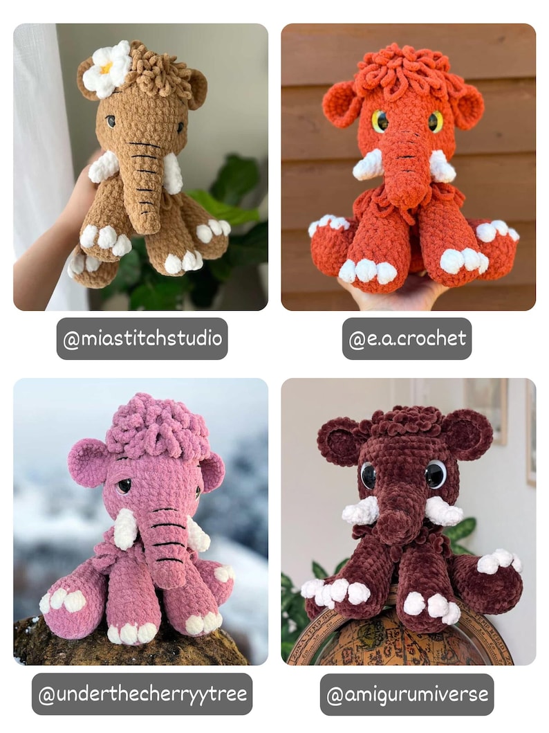 Crochet Sitting Woolly Mammoth Pattern Amigurumi Stuffed Animal Tutorial image 9