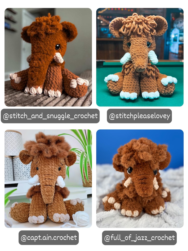 Crochet Sitting Woolly Mammoth Pattern Amigurumi Stuffed Animal Tutorial image 10