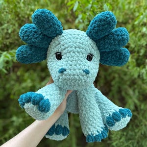 Virkad sittande Axolotl Amigurumi-mönster | Handledning för virkmönster med låg söm | Virkmönster för Axolot Plushie bild 4