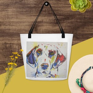 dog watercolor printed  painting, All-Over Print Large Tote Bag