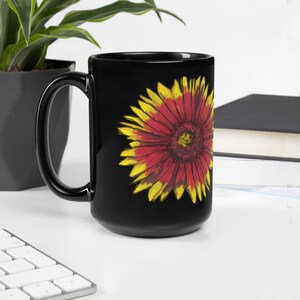 Oklahoma&#39;s State flower, Indian Blanket, Black Glossy Mug