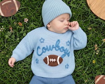 Personalized Sweater with Football, Custom Name Football Sweatshirt, Hand-Embroidered Sports Sweater, Skol Sweater, Toddler Football Sweater