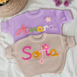 Custom Baby Name Sweater,Personalized Hand Embroidered Sweater With Name,Newborn Sweater,Baby Announcement,Gift For Baby,Baby Shower Gift