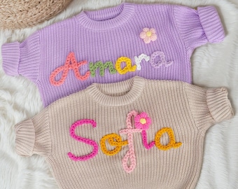 Custom Baby Name Sweater,Personalized Hand Embroidered Sweater With Name,Newborn Sweater,Baby Announcement,Gift For Baby,Baby Shower Gift