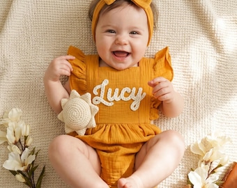 Personalized Newborn Romper, Embroidered Name Baby Outfit, Soft Muslin Cotton Bubble Romper Girl, Coming Home Outfit, Baby Shower Gift